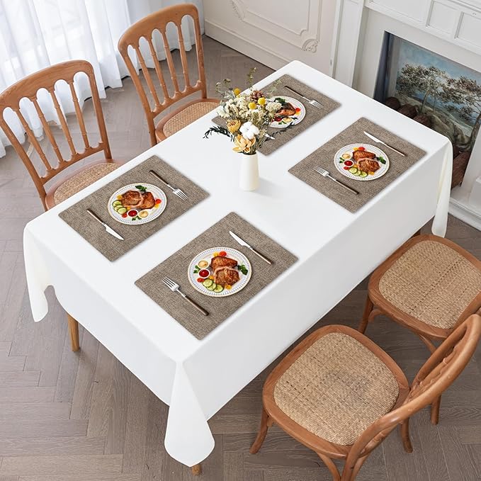 Faux Leather Heat Resistant Placemats Set of 4 – Waterproof Oilproof Wipeable Dining PU Place Mat Easy Clean Table Mats for Kitchen/Dining/Party/Holiday, Khaki