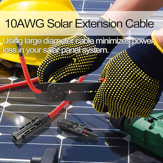 Solar Extension Cable 10AWG MC4 Connector,PV Wire Extension Cord with Male and Female Connectors,UV Resistant & Waterproof IP67, for RV Boat, Camping, 20 FT Black + 20FT Red