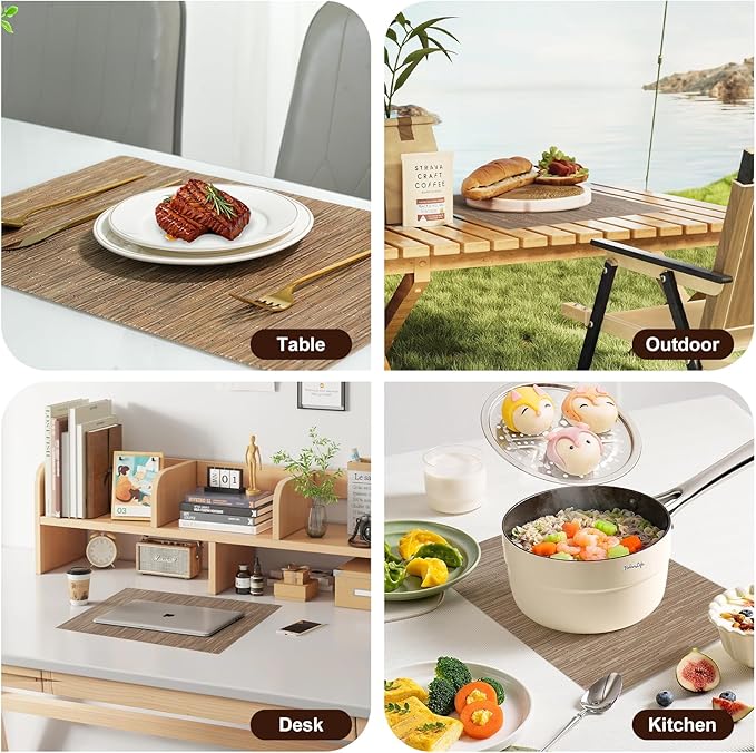 Placemats Set of 8,Non-Slip PVC Weave Table Mats Easy to Clean,Heat Resistant Place Mats for Kitchen Dining Table Decoration Indoor Outdoor,Light Brown