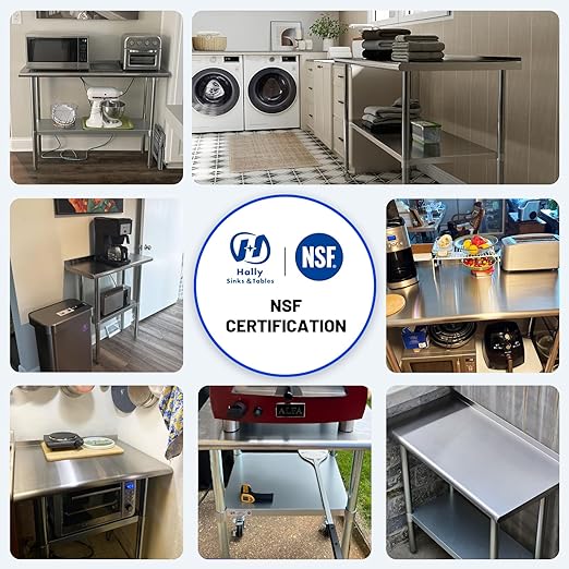 Hally Stainless Steel Table for Prep & Work 18 x 30 Inches, NSF Commercial Heavy Duty Table with Undershelf and Backsplash for Restaurant, Home and Hotel