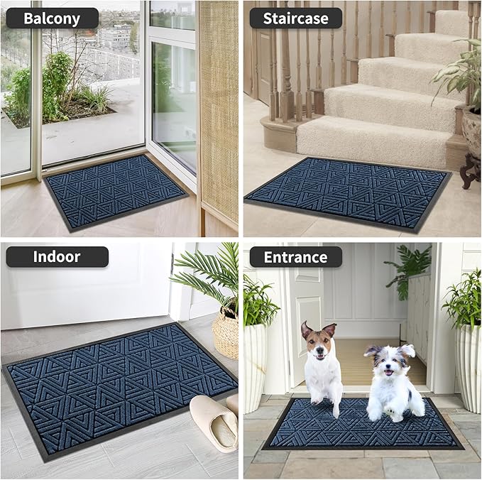 Yimobra Outdoor Mats for Front Door 29.5x17, Stops Mud & Dirt at Entrance, Fits Garage & Patio, All-Weather Waterproof Non Slip Outdoor Indoor Welcome Mat, Blue