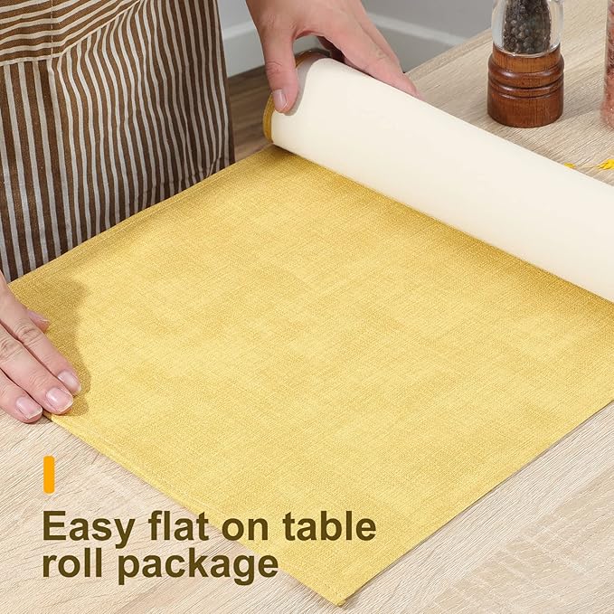 Waterproof Wipeable Table Runner, Thick Farmhouse Runner, Dresser Runner, Rustic Table Runner for Kitchen, Dining Room, Bedroom, Living Room, Indoor and Outdoor (90'', Mustard Yellow)