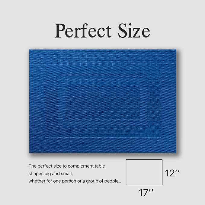 Placemats Set of 6 - Easy Clean Woven Vinyl Placemats for Dining Table, Indoor/Outdoor Place Mats, Washable PVC Table Mats(Navy Cube)