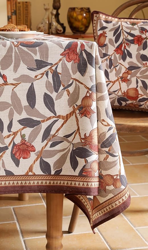 patdrea Designer Linen Small Square Tablecloth,Fall Framhouse French Pomegranates Leaves Pattern Tablecloths,Table Cover Cloth Decor for Kitchen Dining Christmas,Thanksgiving,55"x55"-Tehran a