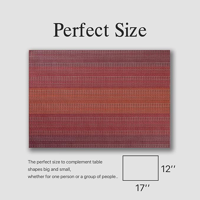 Placemats Set of 12 - Easy Clean Woven Vinyl Placemats for Dining Table, Indoor/Outdoor Place Mats, Washable PVC Table Mats(Pomegranate Parade)