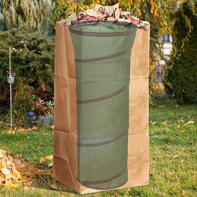 Adnee 2 Pcs Leaf Bag Funnel Holder, Foldable Lawn Bag Chute Stand Fit for 30 Gallon Paper Bags, Reusable Yard Waste Bag Funnel for Handling Garbage and Leaves