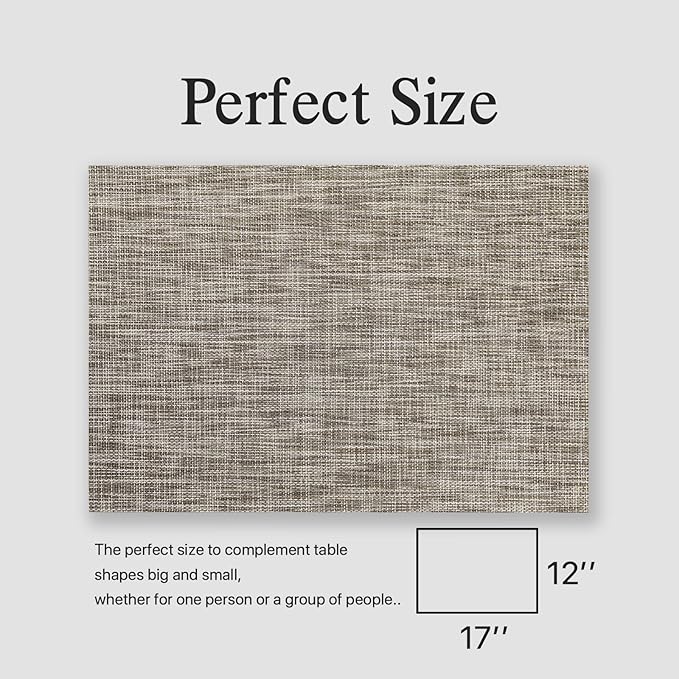 Placemats Set of 4 - Easy Clean Woven Vinyl Placemats for Dining Table, Indoor/Outdoor Place Mats, Washable PVC Table Mats(Cappuccino)