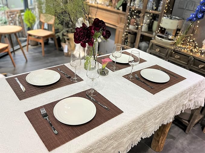 ANDSTAR Set of 12 Pcs Bamboo Placemats Natural Anti-Slip Bamboo Placemats Washable Heat-Resistant Table Mats for Dining Room and Kitchen(Chocolate)