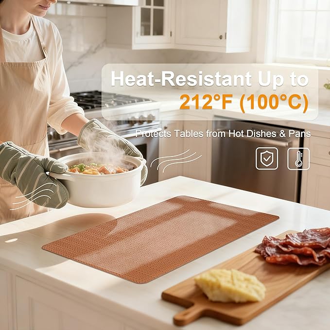 Faux Leather Placemats Set of 6 – 17x12 Inch Vinyl Table Mats, Heat Resistant, Non Slip, Wipeable & Washable, Easy to Clean Dining Table Decor for Kitchen & Dining Room(Cinnamon Brown)