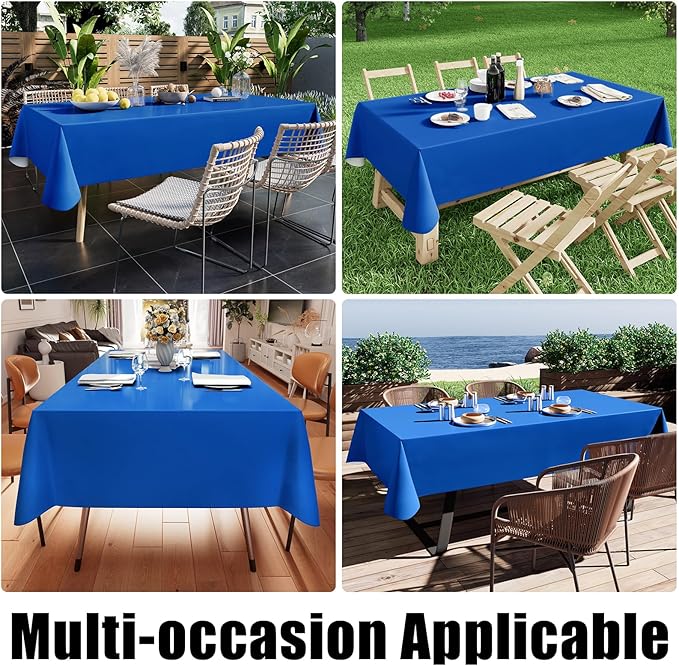 Smiry Rectangle Table Cloth 52x70 Inch, Waterproof Wipeable Vinyl Tablecloths Protector, Oil Spill Proof Plastic Table Cover for Dining, Picnic, Camping, Outdoor, Blue