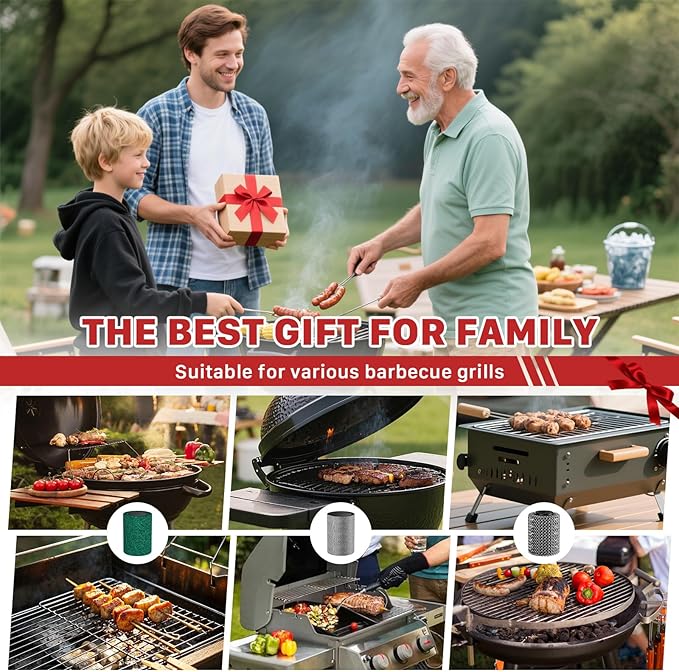 Hillyfe Grill Brush for Outdoor,Cordless Rechargeable Grill Brush with 3 Brush Heads, Grill Electric Cleaning Brushes Without Bristles, LED Light, Grill Scraper, Grilling Gifts for Men,Red