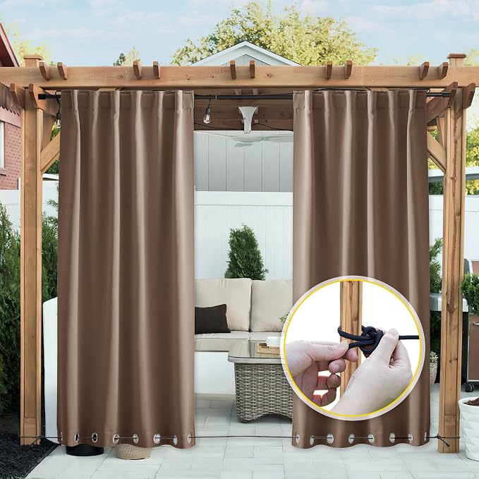 NICETOWN 2 Panels Outdoor Curtains Waterproof Extra Long W52xL108 Tan | - Image 9