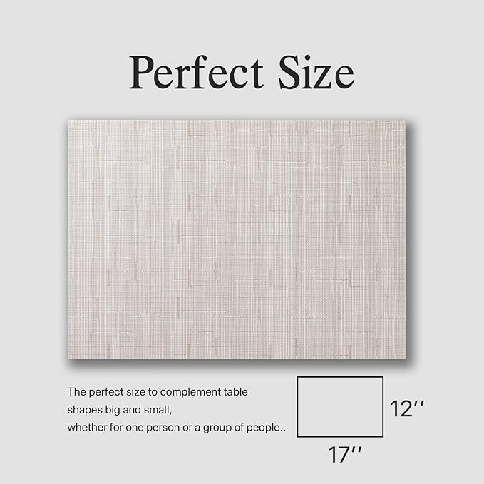 Placemats Set of 8 - Easy Clean Woven Vinyl Placemats for Dining Table, Indoor/Outdoor Place Mats, Washable PVC Table Mats (Pale Beige)