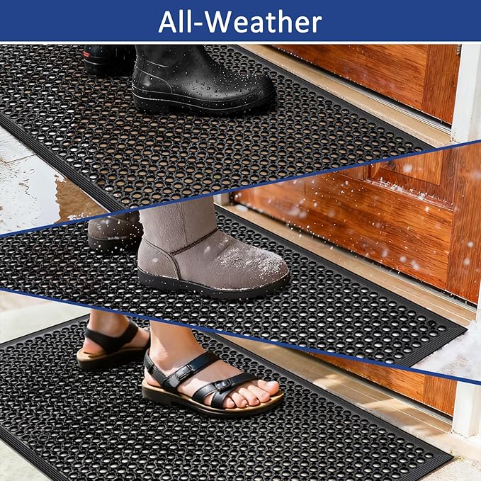 Anti Fatigue Rubber Mats - 2 Pack Restaurant Kitchen Non-Slip Bar Floor Entry Door Drainage Mats - Indoor/Outdoor Use - 36 x 60 Inches