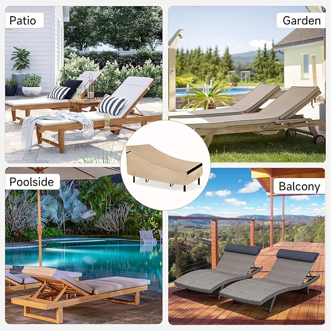NEVERLAND Chaise Lounge Cover 2 Pack - 420D Lounge Chair Covers Waterproof Outdoor with Air Vents and Adjustable Buckles All Weather Protection - 76L x 32W x 32H inch Golden
