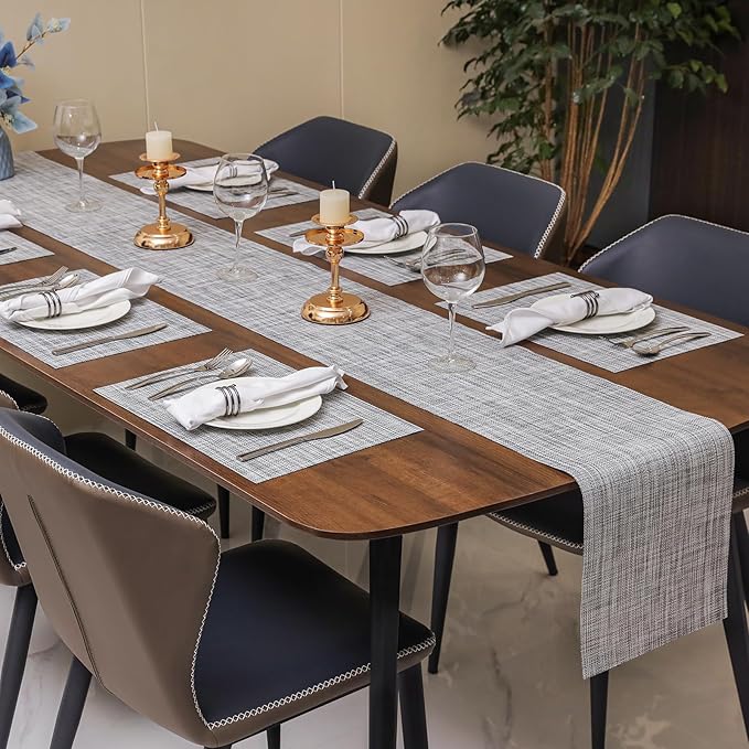 Myir JUN Table Runner, Vinyl Table Runner Indoor 55 Inch Long Arbitrarily Cropped Runner for Table Heatproof for Home Party (B-Gray, 12 x 55 inch)