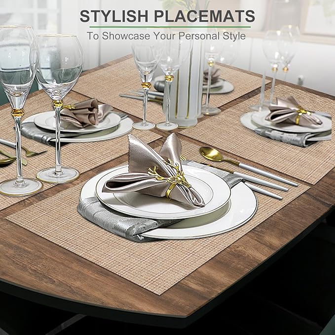 BETEAM Placemats Set of 8, Woven Vinyl Placemat for Dining Table Washable Wipeable Kitchen Place Mats Durable Indoor Outdoor Table Mats