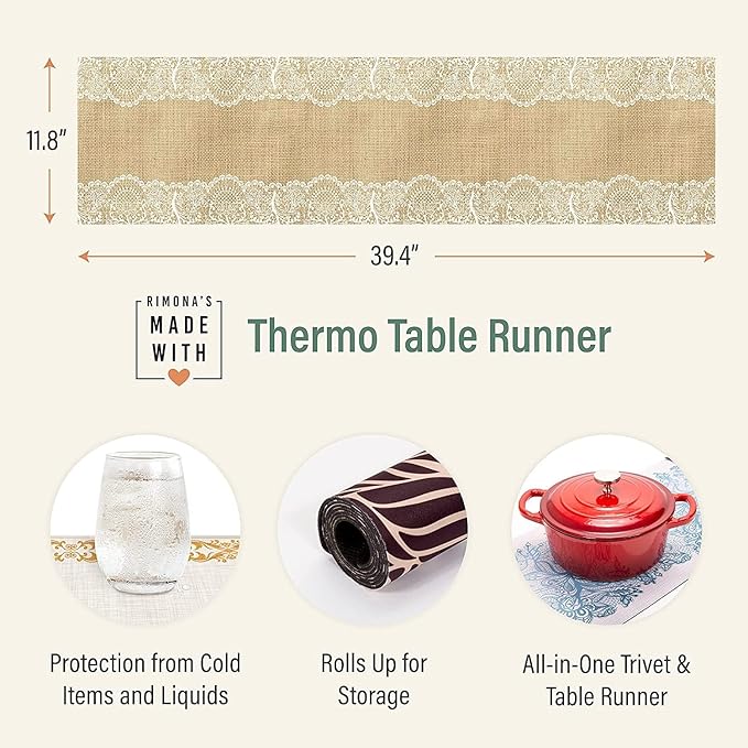 RIMONA'S Thermo Heat Resistant Table Runner and Trivet for Hot Dishes - Waterproof Hot Plates to Protect Table and Countertop - Kitchen & Dining 350F Heat Protector 40" - Fading Gold Leaves