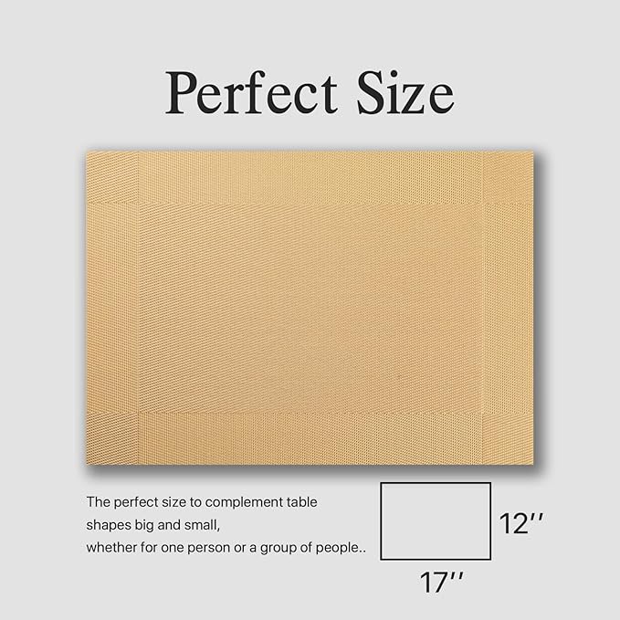 Placemats Set of 4 - Easy Clean Woven Vinyl Placemats for Dining Table, Indoor/Outdoor Place Mats, Washable PVC Table Mats(Gold Cube)