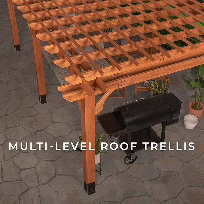 Backyard Discovery Beaumont 24' x 12' Traditional Cedar Wood Pergola Kit with Trellis Roof, All-Season Durability, High-Wind Rating, PowerPort, Shade for Outdoor Patio, Deck, Garden, and Entertaining
