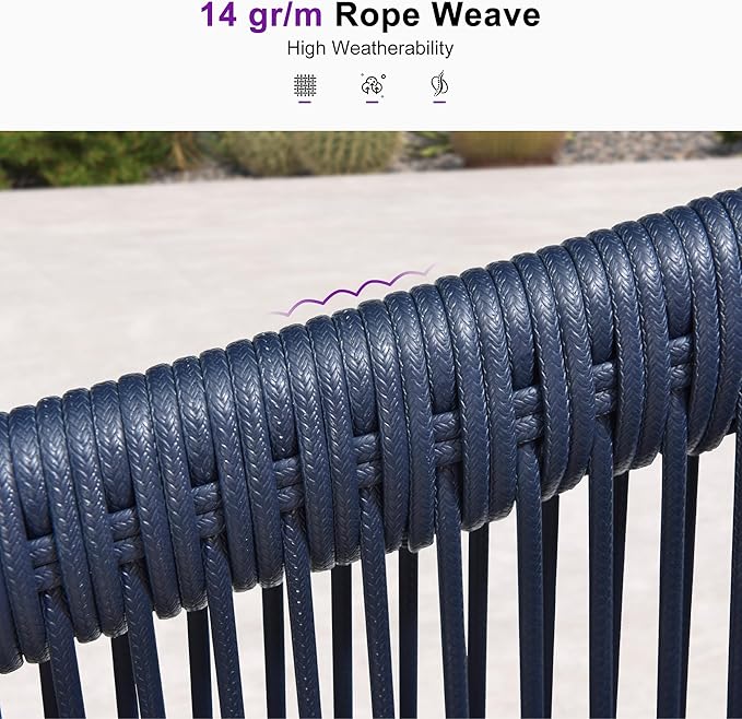 PURPLE LEAF Outdoor Dining Set for 4 All-Weather 5 Pieces Patio Aluminium Dining Table and Rope Weave Chairs Included Cushions for Backyard Deck Indoor Decor Kitchen Patio Furniture Set Gray and Navy