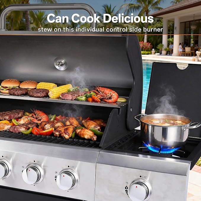 Endark 5-Burner 58,500 BTU Stainless Steel Propane Gas Grill | Outdoor BBQ Grill with Side Burner & Porcelain Grates | Wheeled for Patio, Garden, Backyard