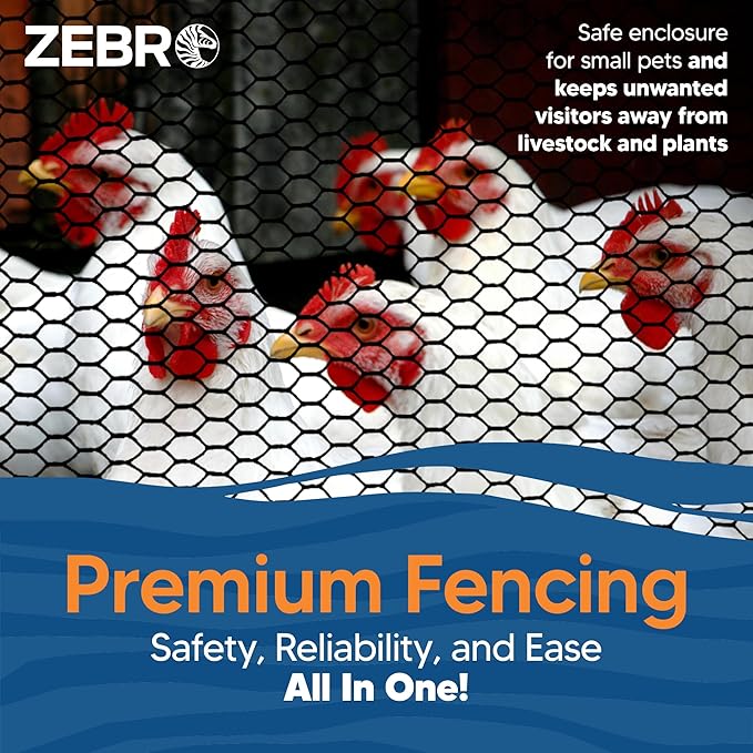 Zebro Plastic Chicken Wire Fence – Flexible Poultry Netting & Garden Fence for Large Chicken Coops, Farm Use, Pet Enclosures & Agriculture – Weatherproof & Rust-Free - 4' x 100' Black