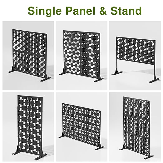 Casaphoria 72" H x 47" W Metal Outdoor Privacy Screen, Freestanding Decorative Divider for Patio, Deck, Balcony, and Garden with Stable Base, Black-Square