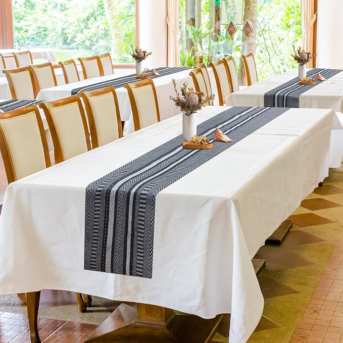 20 Pieces Boho Disposable Table Runners Roll 12x72 Inch, Non-Woven Waterproof Runners with Tear Line, Bohemian Decor for Wedding, Party, Events, Rustic Table Decorations Supplies (Stripe Grey)