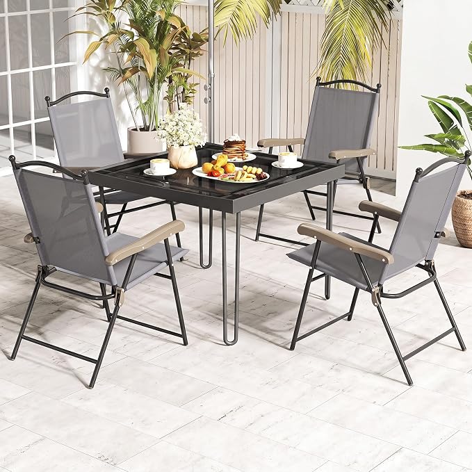 GIANTEX Set of 2 Patio Folding Chairs, Outdoor Patio Dining Chairs w/Armrest - Image 9