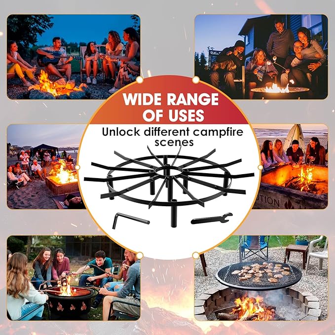 Fire Pit Grate & Fireplace Grate, Heavy Duty Heat Resistant Campfire Grill for Campfires and Outdoor fire pits(Black, 21 in)