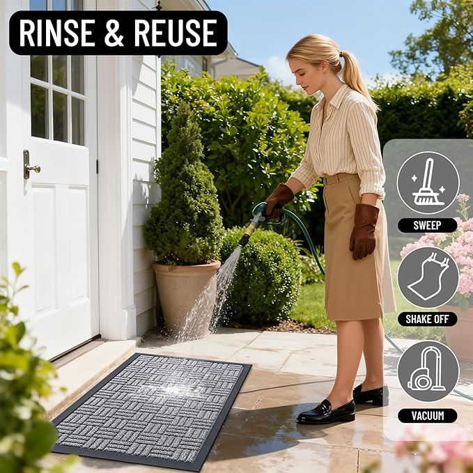 OLANLY Front Door Mat Outside Entrance 35x23, Absorbent, Heavy Duty Sturdy Natural Rubber Doormat Indoor Outdoor, Non-Slip, Stain and Fade Resistant, Low Profile Floor Mat for Entryway, Charcoal Gray