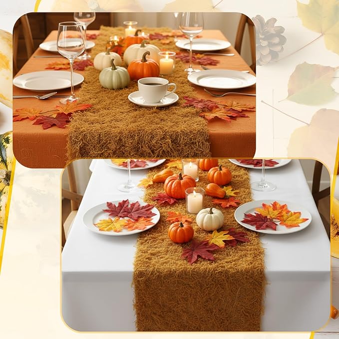 Zeyune 1 Pcs Fake Moss Table Runner for Crafts 12'' x 71'' Artificial Moss Sheet Roll Waterproof Carpet Blanket for Wall Roof Garden Wedding Birthday Party Table Decoration (Yellow)