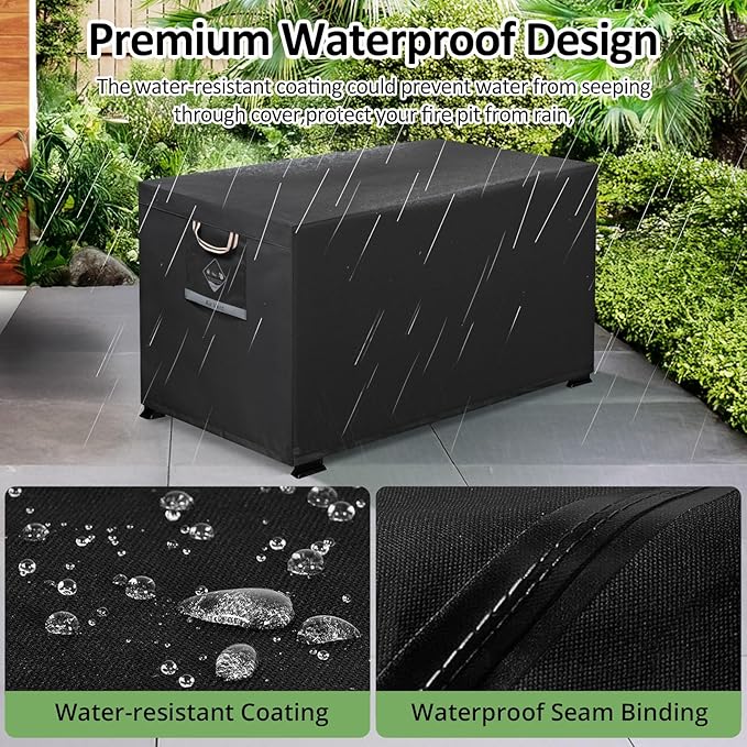 QH.HOME Fire Pit Cover Rectangle 64 x 30 inch ,Outdoor Waterproof and Weatherproof Strong Tear and Fading Resistant Rectangular Patio Furniture Fireplaces Cover - Black