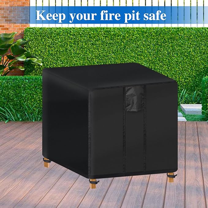 Fire Pit Cover Square- Waterproof Firepit Covers Square (32L x 32W x 24H inches, Black) Outdoor Fireplace Cover Weatherproof and Non Fading