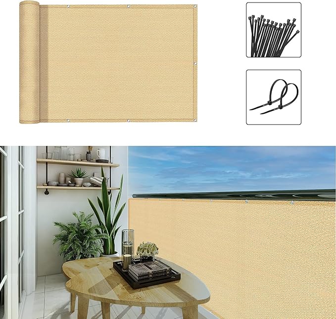3'x10'Balcony Privacy Screen Cover Fence Cover UV Protection Weatherproof Windscreen Heavy Duty for Patio, Backyard,Sand