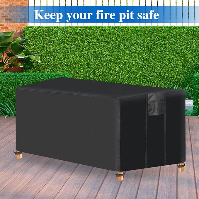 Fire Pit Cover Rectangular- Waterproof Firepit Cover (44L x 28W x 24H inches, Black) Outdoor Fireplace Cover Weatherproof and Non Fading