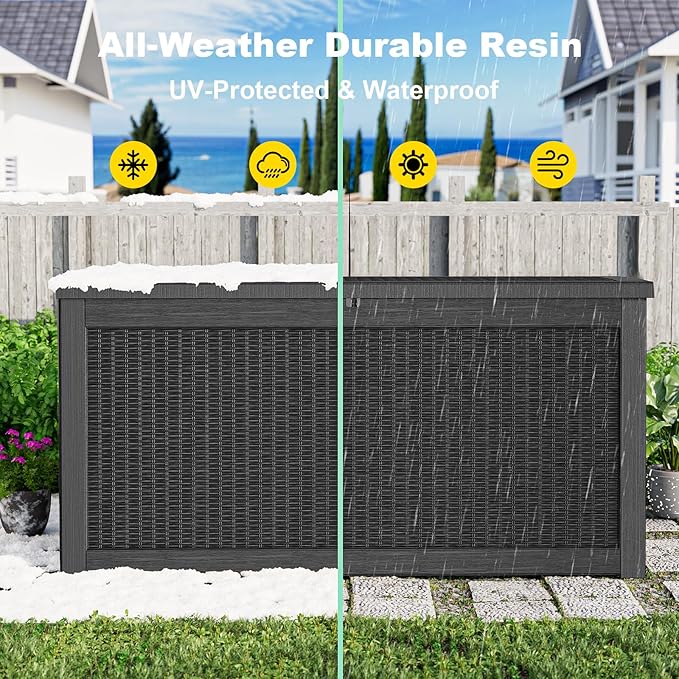 320 Gallon Waterproof Outdoor Storage Box, UV Resistant Resin Deck Box with Hydraulic Rod for Reinforced Stability, Perfect for Patio, Garden, and Pool(Black,320 Gallon)