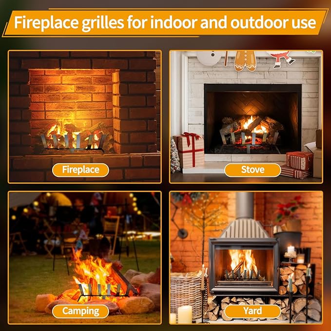 Fireplace Grate, 17 inch Solid Fireplace Log Holder, Heavy Duty Cast Iron Firewood Log Burning Rack Fire Grates for Inside Fireplace Accessories