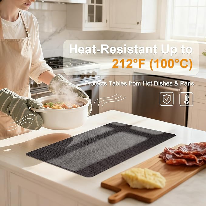Faux Leather Placemats Set of 6 – 17x12 Inch Vinyl Table Mats, Heat Resistant, Non Slip, Wipeable & Washable, Easy to Clean Dining Table Decor for Kitchen & Dining Room (Dark Brownish Black)