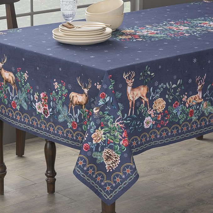 Maison d' Hermine Table Cloth Rectangle Table 100% Cotton 60 x 90 Inches Fall Tablecloth Reusable Everyday Use for Thanksgiving Christmas Decorations Dining Farmhouse Party (Christmas Joy)