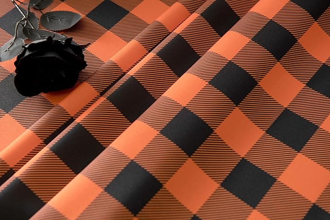 Waterproof Checkered Tablecloth Fabric - Rectangle 58x84 Inch Fall Themed Halloween Table Cloth for Indoor/Outdoor Use - Autumn Table Cover for Kitchen, BBQs, and Parties