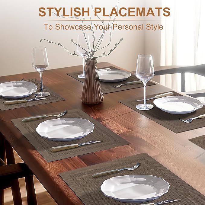BETEAM Placemats Set of 12, Woven Vinyl Placemat for Dining Table Washable Wipeable Kitchen Place Mats Durable Indoor Outdoor Table Mats