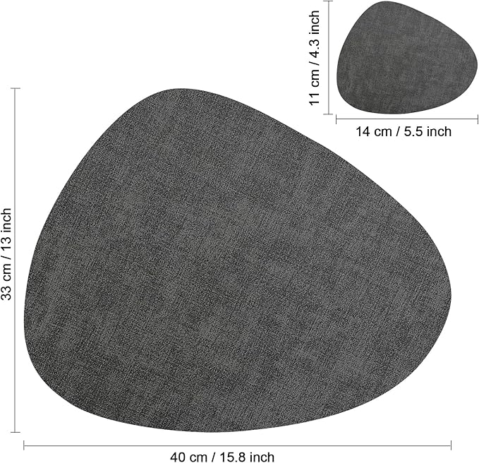 Placemats and Coasters, Washable Reversible Placemats Round Faux Leather Wipeable Place Mats Non Slip Heat Resistant Indoor Outdoor Table Mats (Set of 4, Gray Pink)