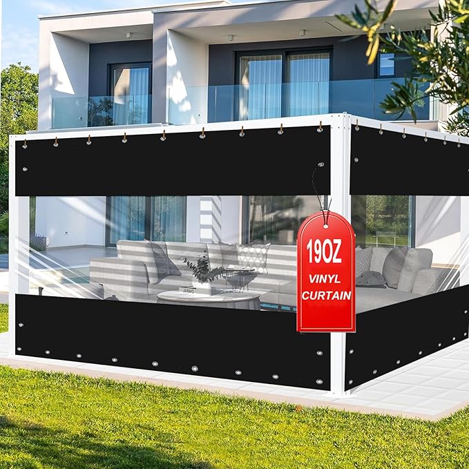 FoundGo 8'H x 8'W Vinyl Curtains for Patio 19oz, Outdoor Clear Vinyl Patio Enclosure,Heavy Duty Clear Tarp Waterproof PVC Tarps with Grommets for Pergola, Balcony,Porch,Gazebos,-4℉ Cold Resistant