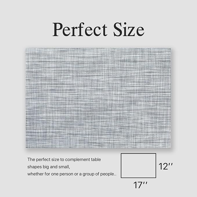 Placemats Set of 12 - Easy Clean Woven Vinyl Placemats for Dining Table, Indoor/Outdoor Place Mats, Washable PVC Table Mats(Gray)