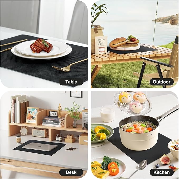 Placemats Set of 12,Non-Slip PVC Weave Table Mats Easy to Clean,Heat Resistant Place Mats for Kitchen Dining Table Decoration Indoor Outdoor,Black