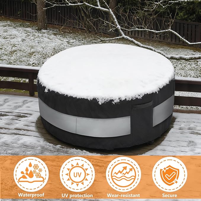 Round Patio Furniture Cover Black Grey Waterproof Up to 10000pa for 36 x 28 Inch Outdoor Round Dinner Table Covers