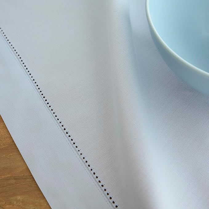 Solino Home Table Runner 90 Inches Long - Cotton Linen Hemstitch Light Blue Table Runner 14 x 90 Inch for Spring, Easter