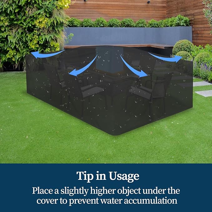 Easy-Going Rectangle Patio Furniture Cover Waterproof Outdoor Dining Table and Chair Cover Anti-UV Outside Sectional Sofa Set Covers (124"L x 71"W x 28"H, Black)